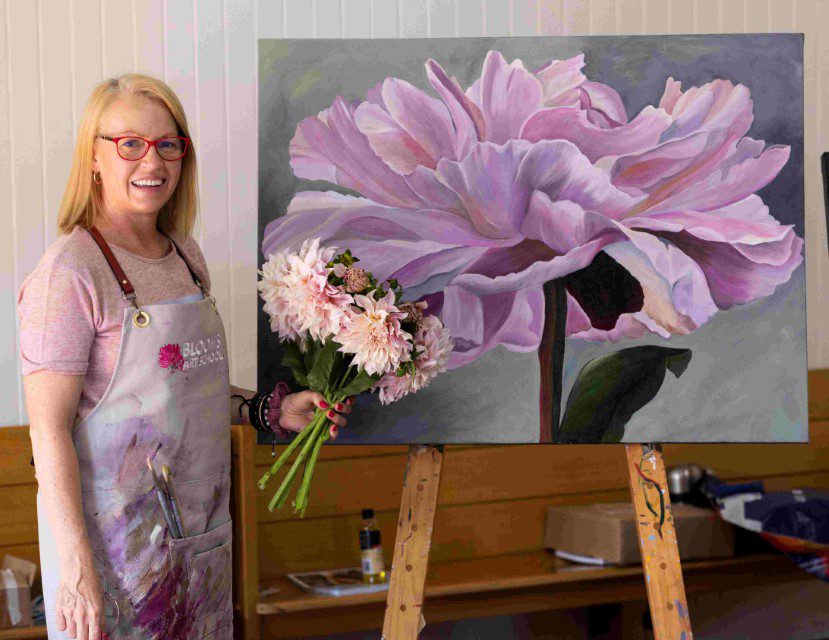 Blooms Art Experience - GLEN IRIS DRAGAN PHOTO resized Louise Raper finished peony (Custom)