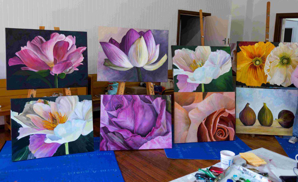 Blooms Art Experience - GLEN IRIS DRAGAN PHOTO resized finished paintings line up 2 (Custom)