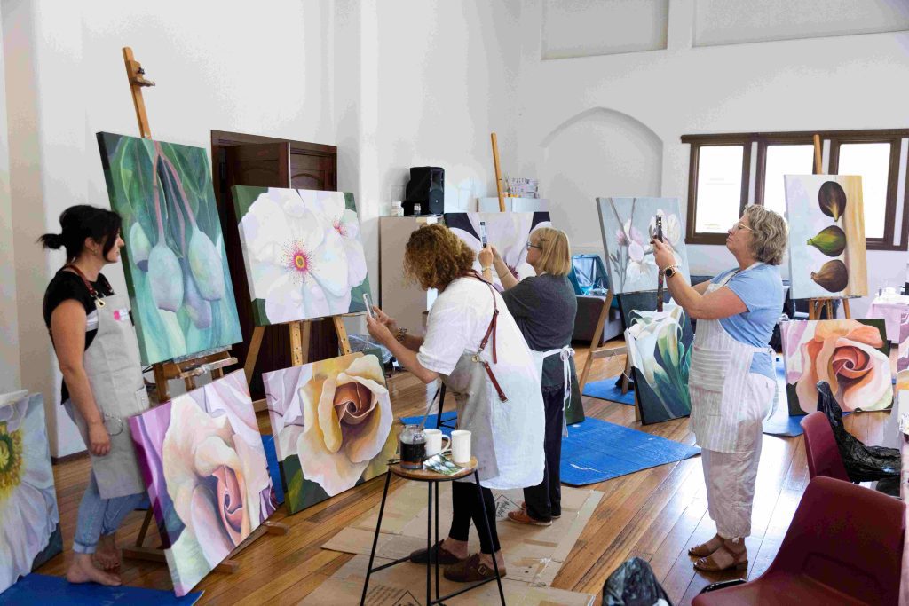Melbourne Blooms Group Paintings End of Workshop
